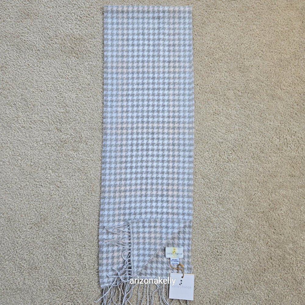 NWT Wool & Cashmere Houndstooth Scarf Belle France - Picture 2 of 8